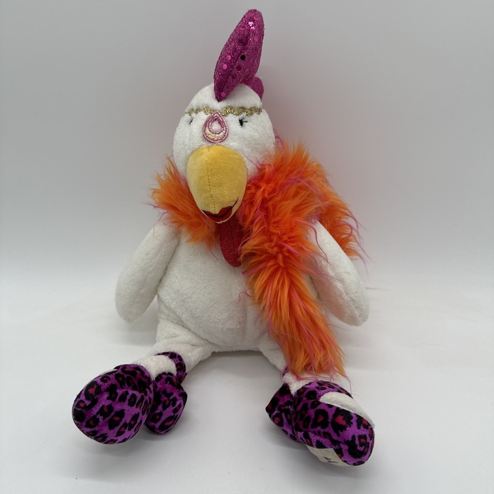 Vintage Manhattan Toy  Fancy Chicken 15" With Boa And Sparkles Plush Toy 2003